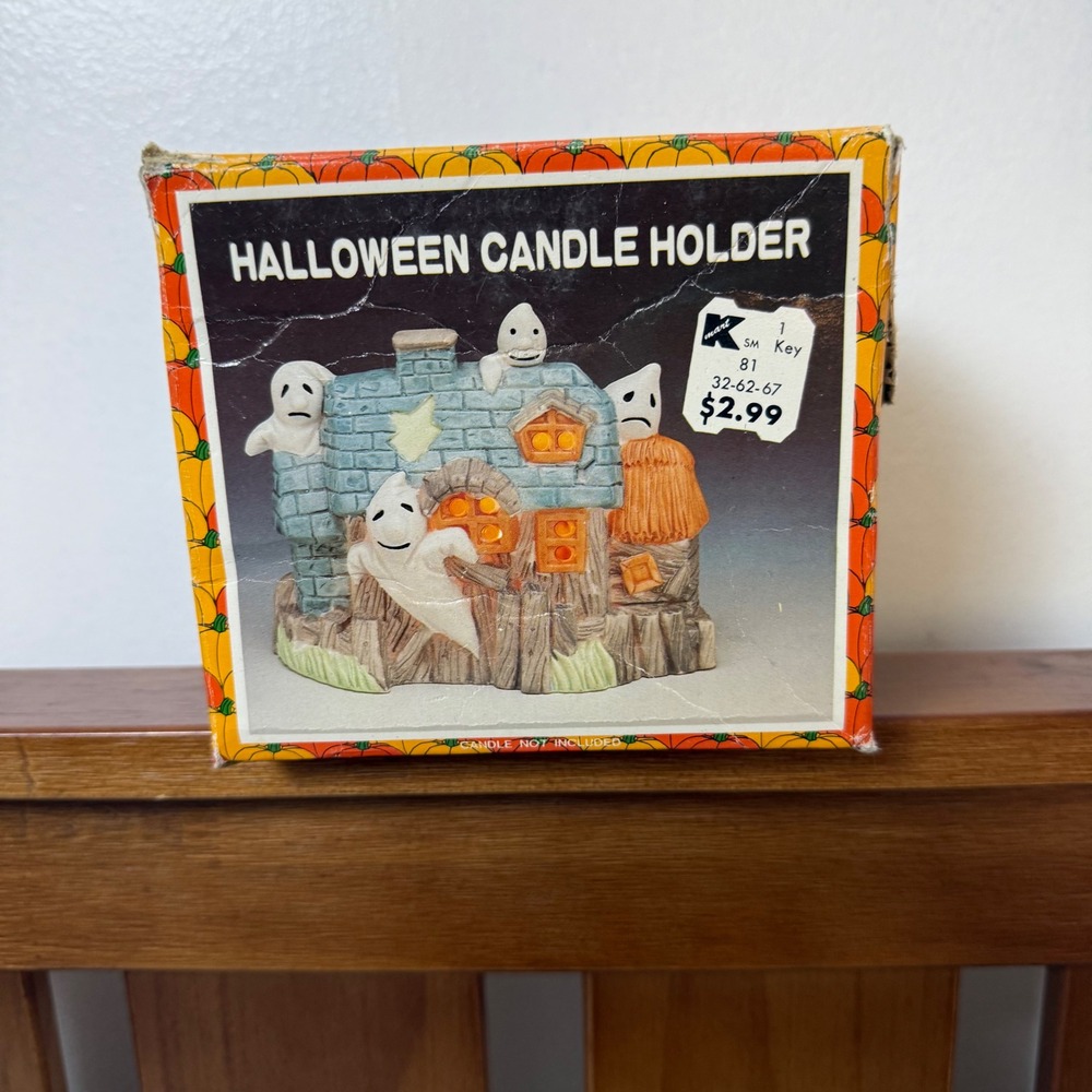 Vintage K-Mart Ceramic Halloween Candle Holder Haunted House Tealight Display
